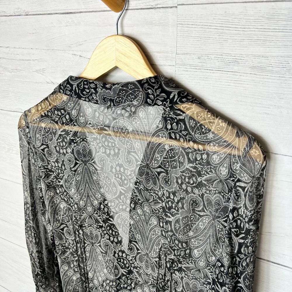 Charter Club Blouse Womens Size 8P Black Sheer Paisley Floral 100% Silk Goth - Picture 15 of 16